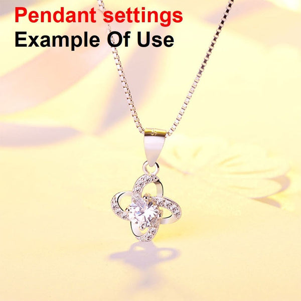 Clover Round Diamond Necklace Pendant Four Prongs Setting 6mm 0.8ct Blanks Set White Gold Plated Sterling Silver 925 Findings Base Wholesale