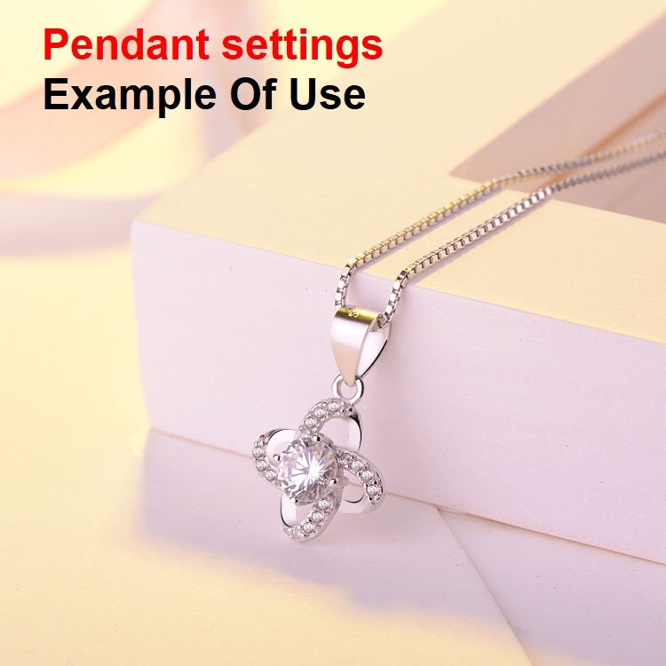 Clover Round Diamond Necklace Pendant Four Prongs Setting 6mm 0.8ct Blanks Set White Gold Plated Sterling Silver 925 Findings Base Wholesale