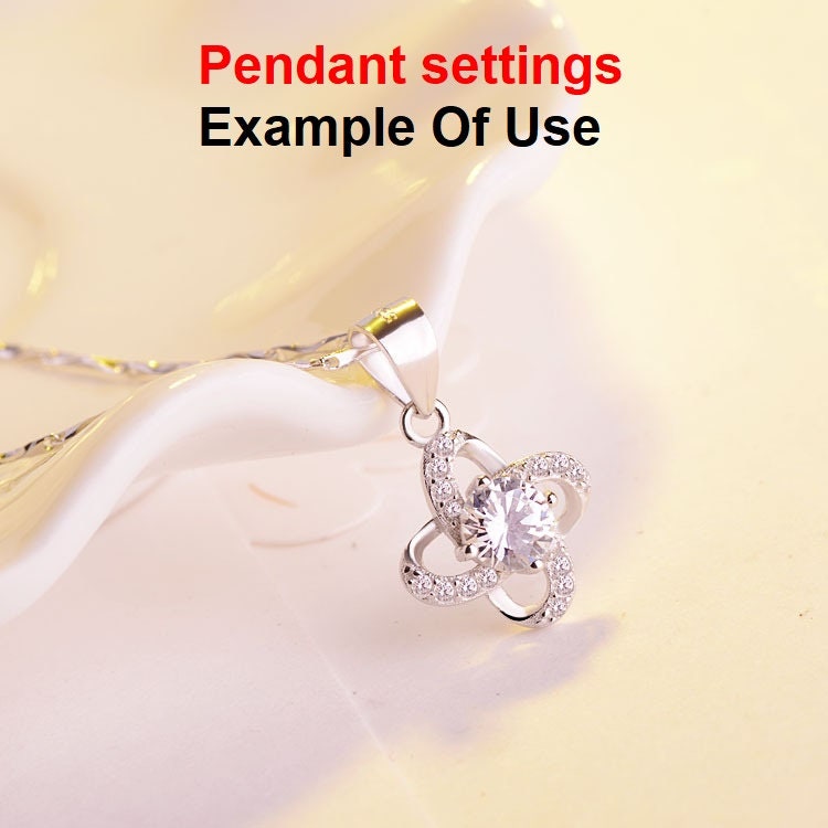 Clover Round Diamond Necklace Pendant Four Prongs Setting 6mm 0.8ct Blanks Set White Gold Plated Sterling Silver 925 Findings Base Wholesale