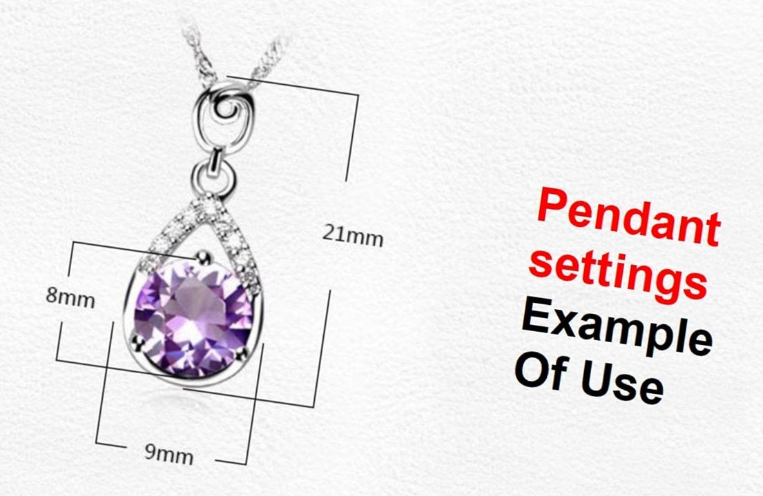 Drop Round Diamond Necklace Pendant Three Prongs Setting 6mm 0.8ct Blanks Set White Gold Plated Sterling Silver 925 Findings Base Wholesale