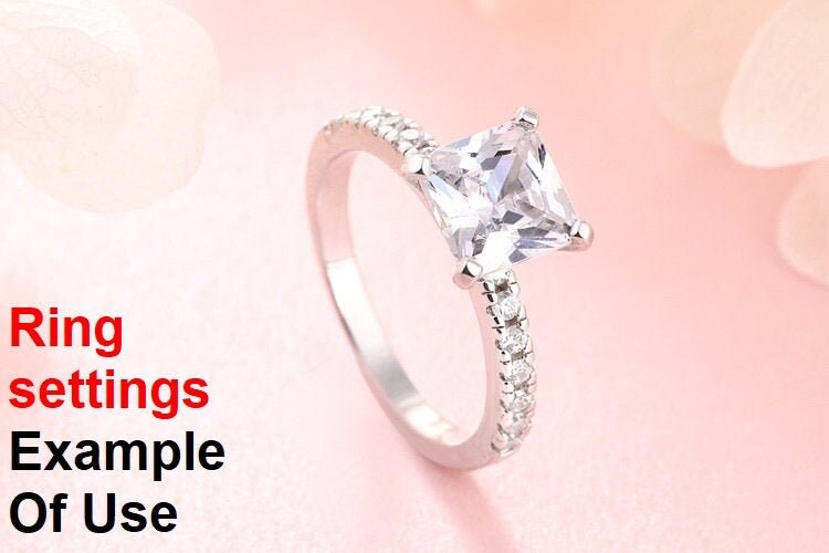 Ring Setting Blank 6mm 1pc 925 Sterling Silver CZ Semi Mount for 1 Square Shape Faceted Stone 4 Prongs Love Theme Wholesale Available