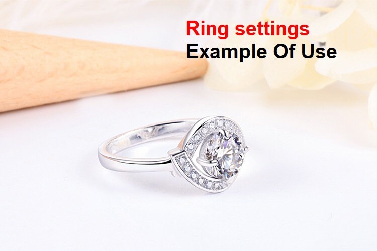 Ring Setting Blank 7mm 1pc 925 Sterling Silver CZ Semi Mount for 1 Round Shape Faceted Stone 4 Prongs Love Theme Wholesale Available