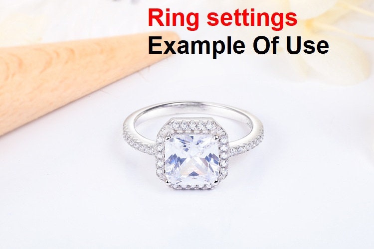 Ring Setting Blank 8mm 1pc 925 Sterling Silver CZ Semi Mount for 1 Square Shape Faceted Stone 4 Prongs Love Theme Wholesale Available