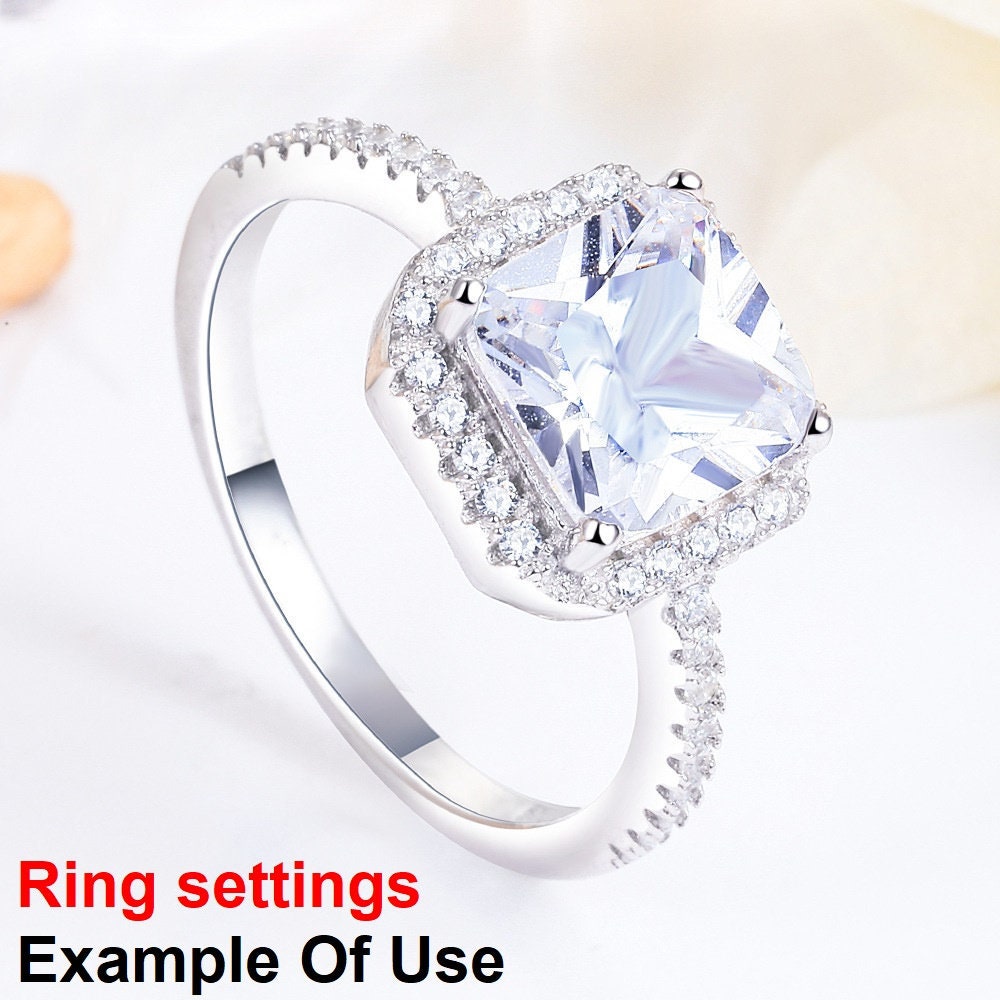 Ring Setting Blank 8mm 1pc 925 Sterling Silver CZ Semi Mount for 1 Square Shape Faceted Stone 4 Prongs Love Theme Wholesale Available