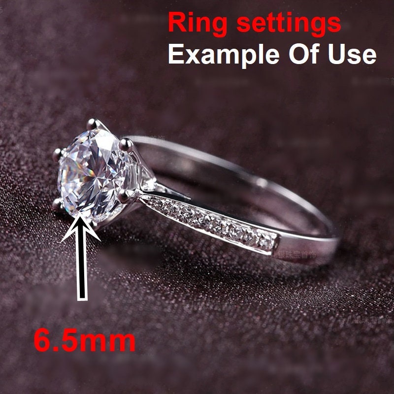 Round Diamond Ring Setting 6.5 mm White Gold Sterling Silver 925 Six Prongs For One Stone Holder Unique Custom Love Engagement Blanks