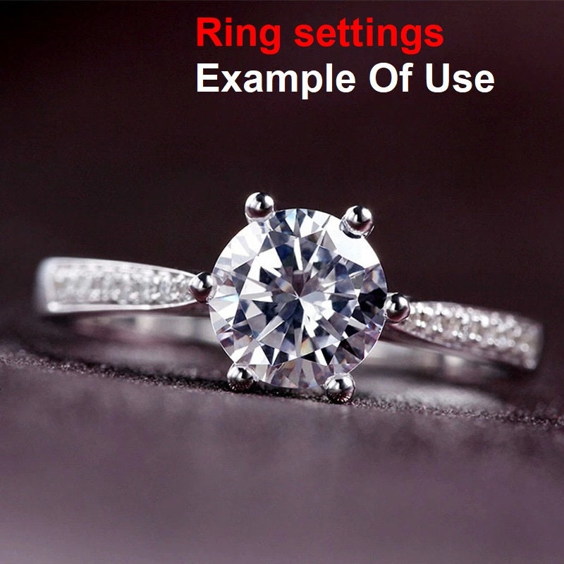 Round Diamond Ring Setting 6.5 mm White Gold Sterling Silver 925 Six Prongs For One Stone Holder Unique Custom Love Engagement Blanks