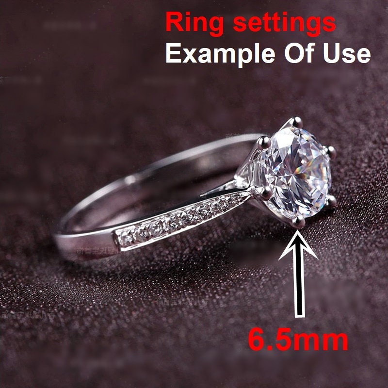 Round Diamond Ring Setting 6.5 mm White Gold Sterling Silver 925 Six Prongs For One Stone Holder Unique Custom Love Engagement Blanks