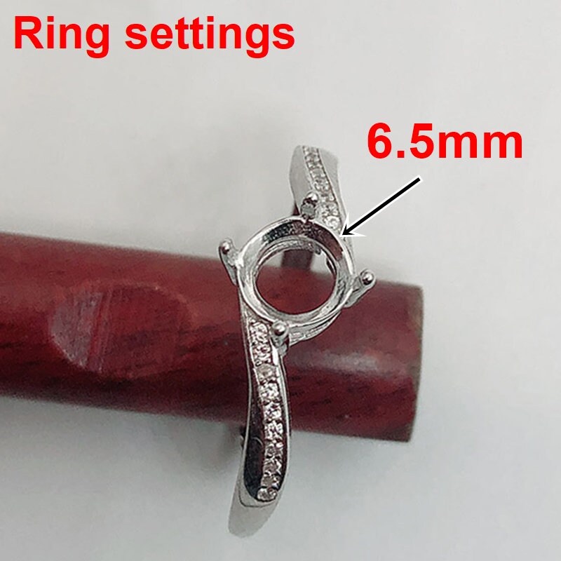 Round Diamond Ring Adjustable Setting 6.5mm Sterling Silver 925 Four Prongs For One Stone Holder Unique Custom Love Engagement Blanks