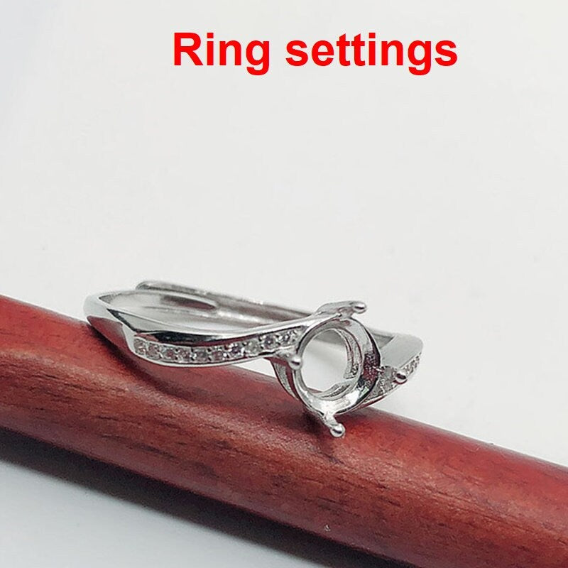 Round Diamond Ring Adjustable Setting 6.5mm Sterling Silver 925 Four Prongs For One Stone Holder Unique Custom Love Engagement Blanks