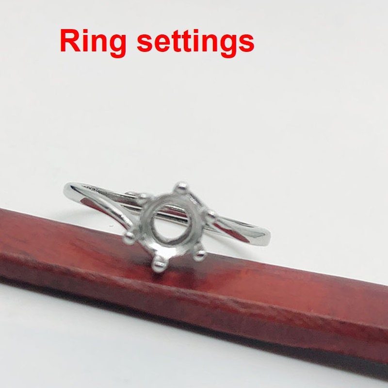 Ring Setting Blank 6.5mm 1pc 925 Sterling Silver Adjustable for 1 Round Shape Faceted Stone 6 Prongs Love Theme Wholesale Available