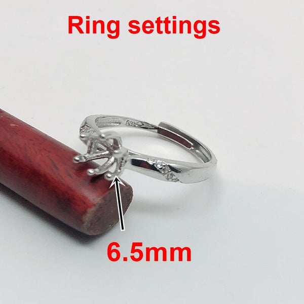 Round Diamond Ring Adjustable Setting 6.5mm Sterling Silver 925 Six Prongs For One Stone Holder Unique Custom Love Engagement Blanks