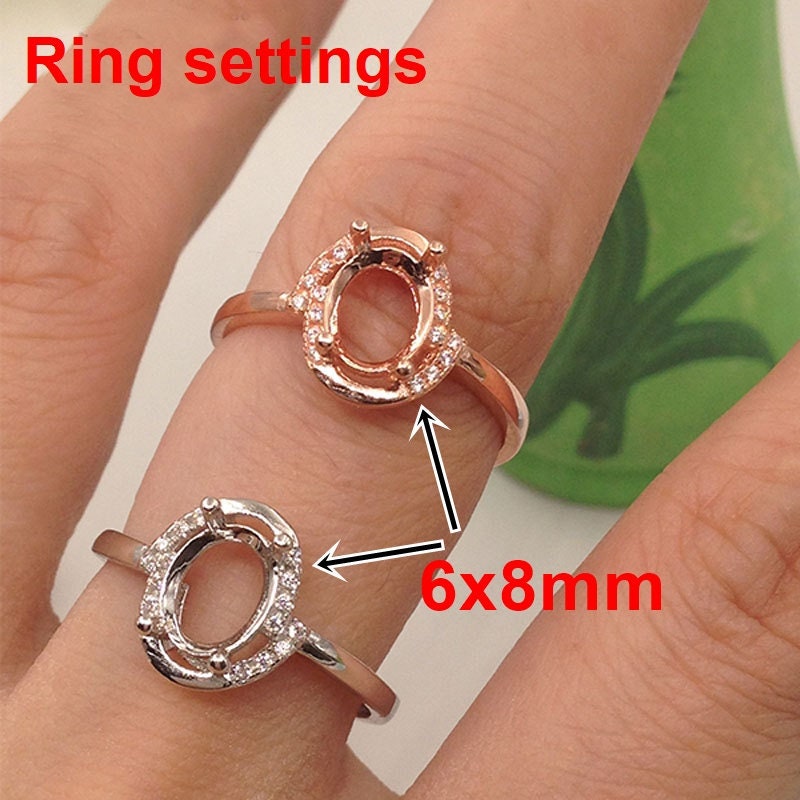 Oval Diamond Ring Adjustable 6x8 mm Setting Rose Gold Sterling Silver 925 4 Prongs For One Stone Holder Unique Custom Love Engagement Blanks