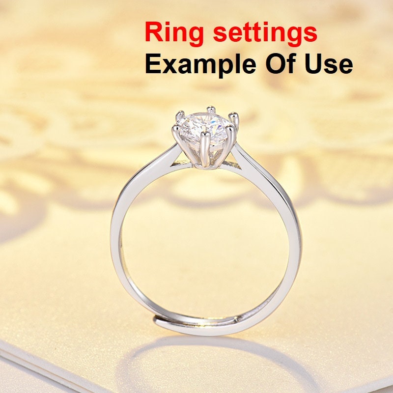 Round Diamond Ring Adjustable Setting 6mm 1.2ct Sterling Silver 925 Six Prongs For One Stone Holder Unique Custom Love Engagement Blanks