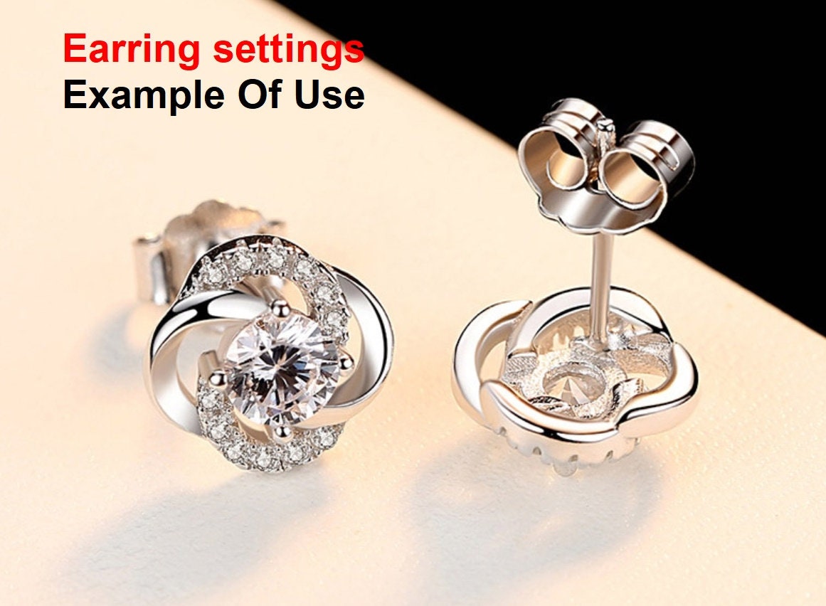 Stud Earring Setting Blanks 4mm 1 Pair 925 Sterling Silver CZ Semi Mount for 1 Round Shape Faceted Stone 4 Prongs Wholesale Available