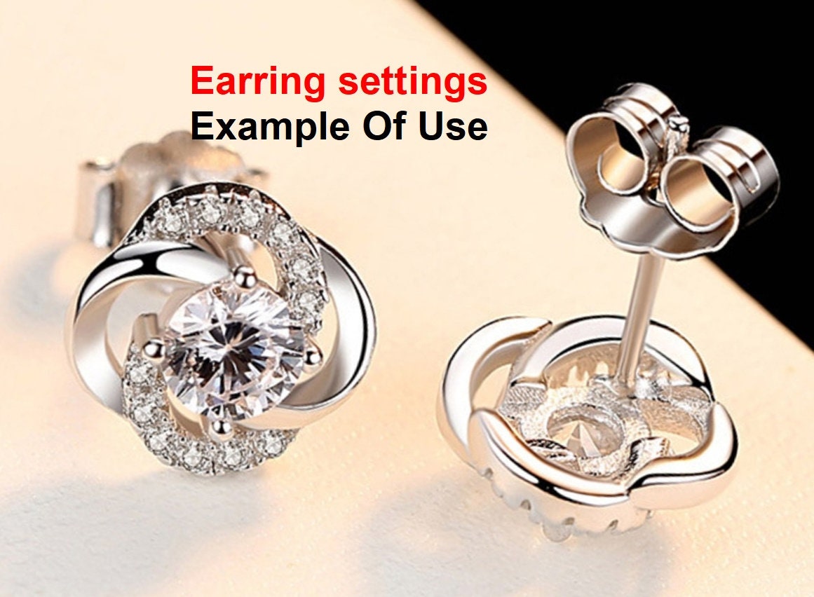 Stud Earring Setting Blanks 4mm 1 Pair 925 Sterling Silver CZ Semi Mount for 1 Round Shape Faceted Stone 4 Prongs Wholesale Available