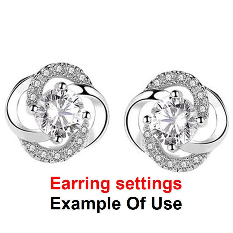 Stud Earring Setting Blanks 4mm 1 Pair 925 Sterling Silver CZ Semi Mount for 1 Round Shape Faceted Stone 4 Prongs Wholesale Available