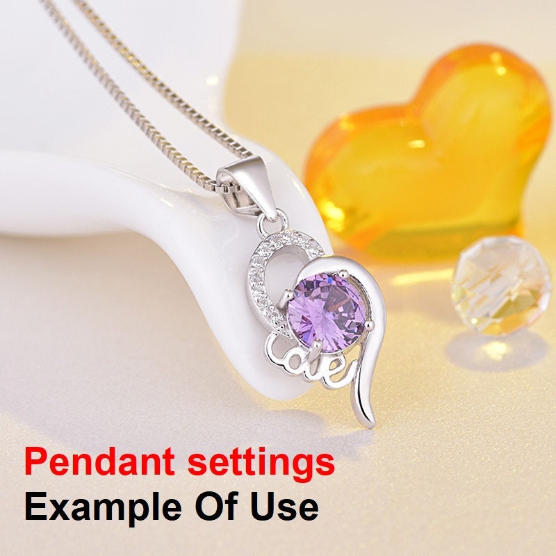 Heart Round Diamond Necklace Pendant 4 Prongs Setting 6.25mm 0.9ct Blanks Set White Gold Plated Sterling Silver 925 Findings Base Wholesale