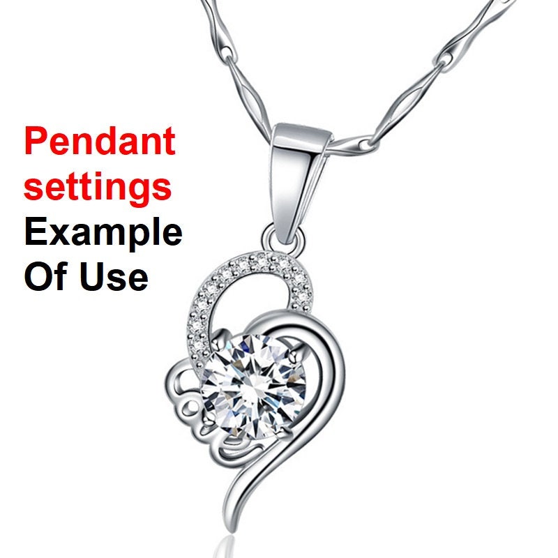 Heart Round Diamond Necklace Pendant 4 Prongs Setting 6.25mm 0.9ct Blanks Set White Gold Plated Sterling Silver 925 Findings Base Wholesale