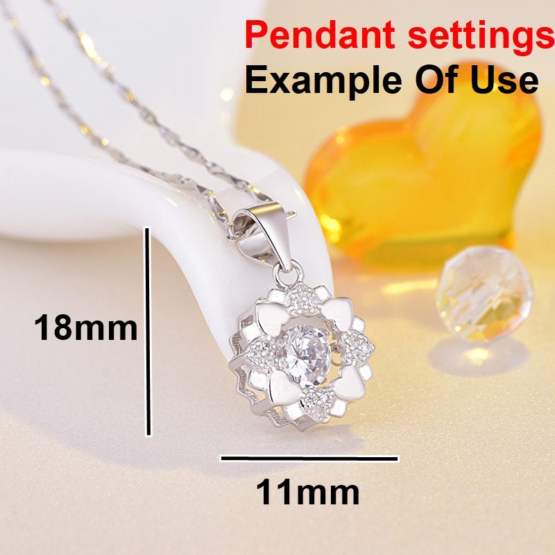 Flower Round Diamond Necklace Pendant Four Prongs Setting 4mm 0.3ct Blanks Set White Gold Plated Sterling Silver 925 Findings Base Wholesale