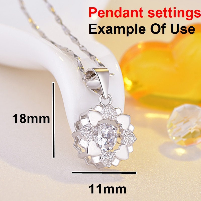 Flower Round Diamond Necklace Pendant Four Prongs Setting 4mm 0.3ct Blanks Set White Gold Plated Sterling Silver 925 Findings Base Wholesale