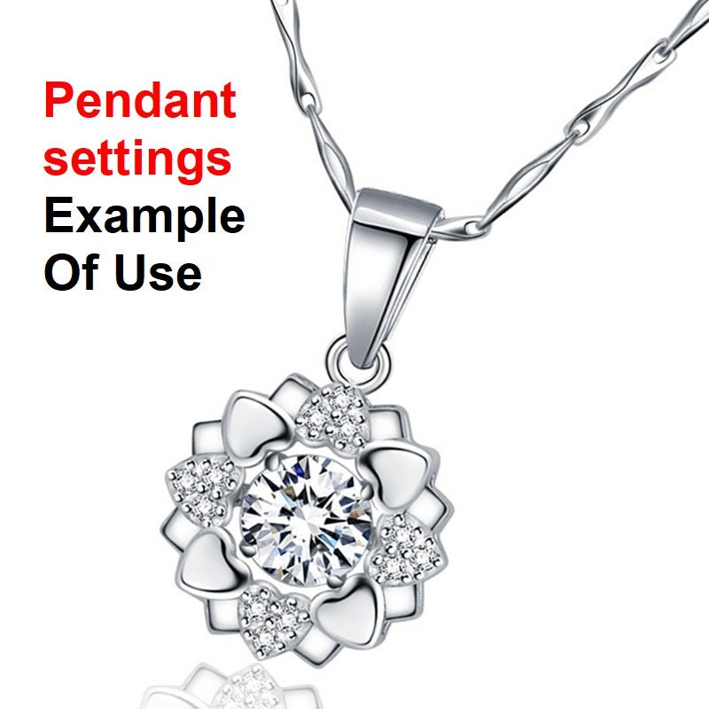 Flower Round Diamond Necklace Pendant Four Prongs Setting 4mm 0.3ct Blanks Set White Gold Plated Sterling Silver 925 Findings Base Wholesale