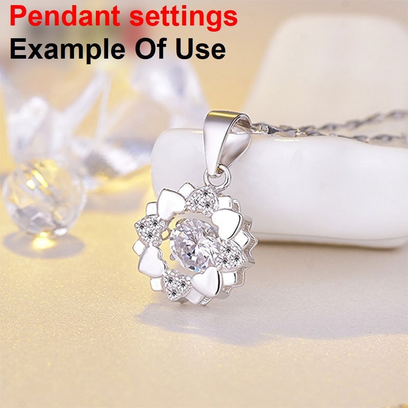 Flower Round Diamond Necklace Pendant Four Prongs Setting 4mm 0.3ct Blanks Set White Gold Plated Sterling Silver 925 Findings Base Wholesale