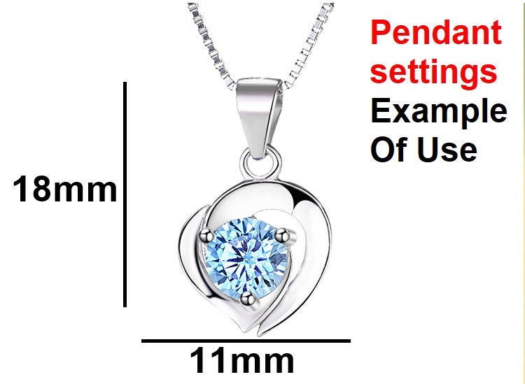 Heart Round Diamond Necklace Pendant Three Prongs Setting 6mm 0.8ct Blanks Set White Gold Plated Sterling Silver 925 Findings Base Wholesale