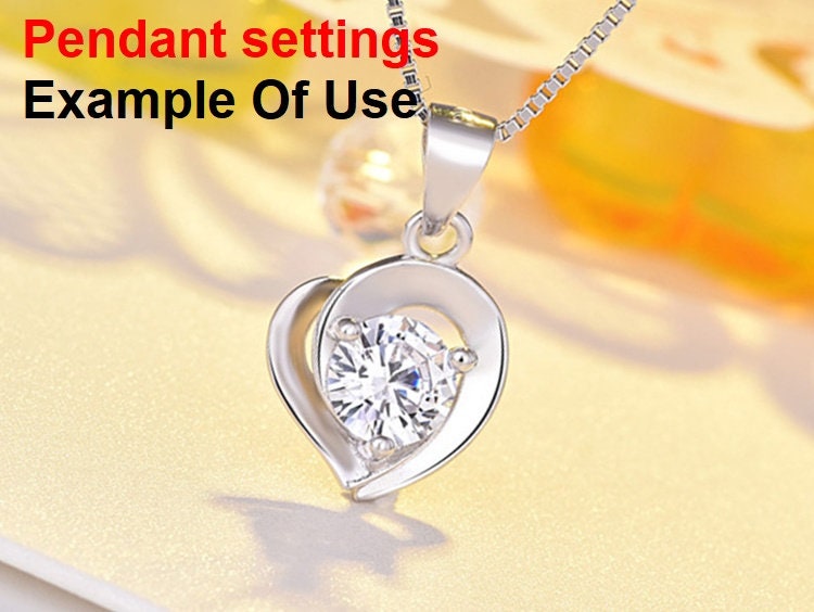 Heart Round Diamond Necklace Pendant Three Prongs Setting 6mm 0.8ct Blanks Set White Gold Plated Sterling Silver 925 Findings Base Wholesale