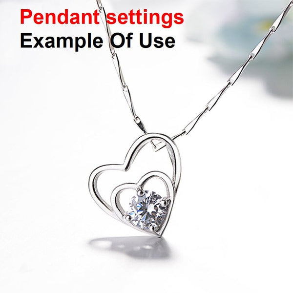 Heart Round Diamond Necklace Pendant Four Prongs Setting 6mm 0.8ct Blanks Set White Gold Plated Sterling Silver 925 Findings Base Wholesale