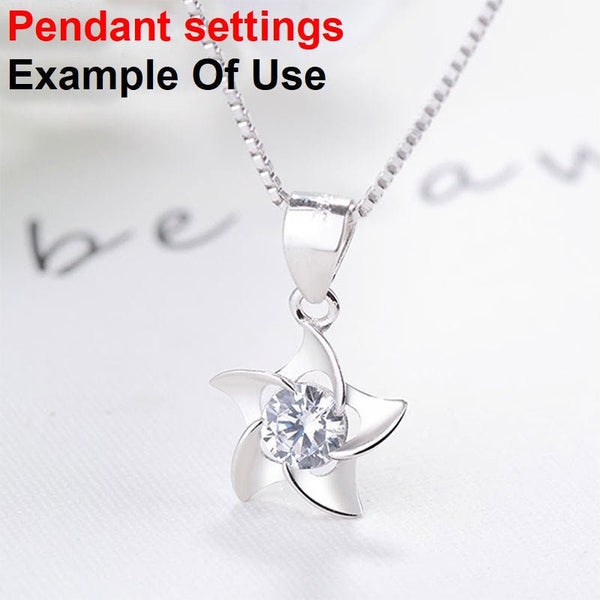 Star Round Diamond Necklace Pendant Five Prongs Setting 6mm 0.8ct Blanks Set White Gold Plated Sterling Silver 925 Findings Base Wholesale