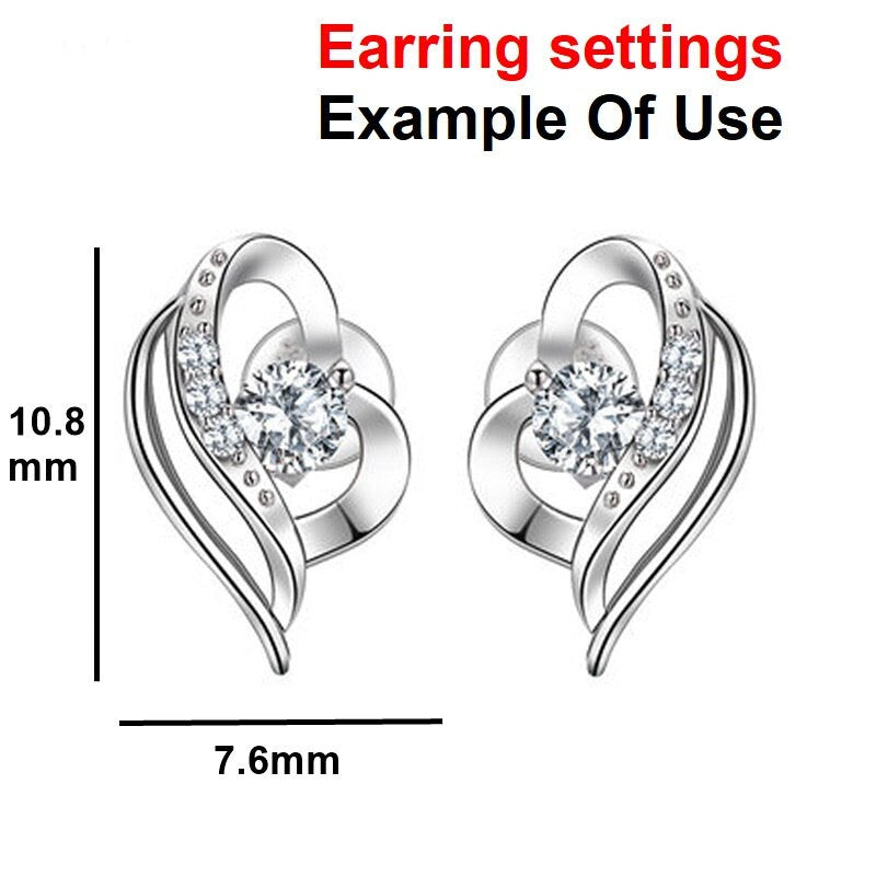 Heart Round Diamond Stud Earring Blanks Settings 3mm 0.1ct 1 Prong For 1 Stone White Gold Plated Sterling Silver 925 Findings Base Wholesale