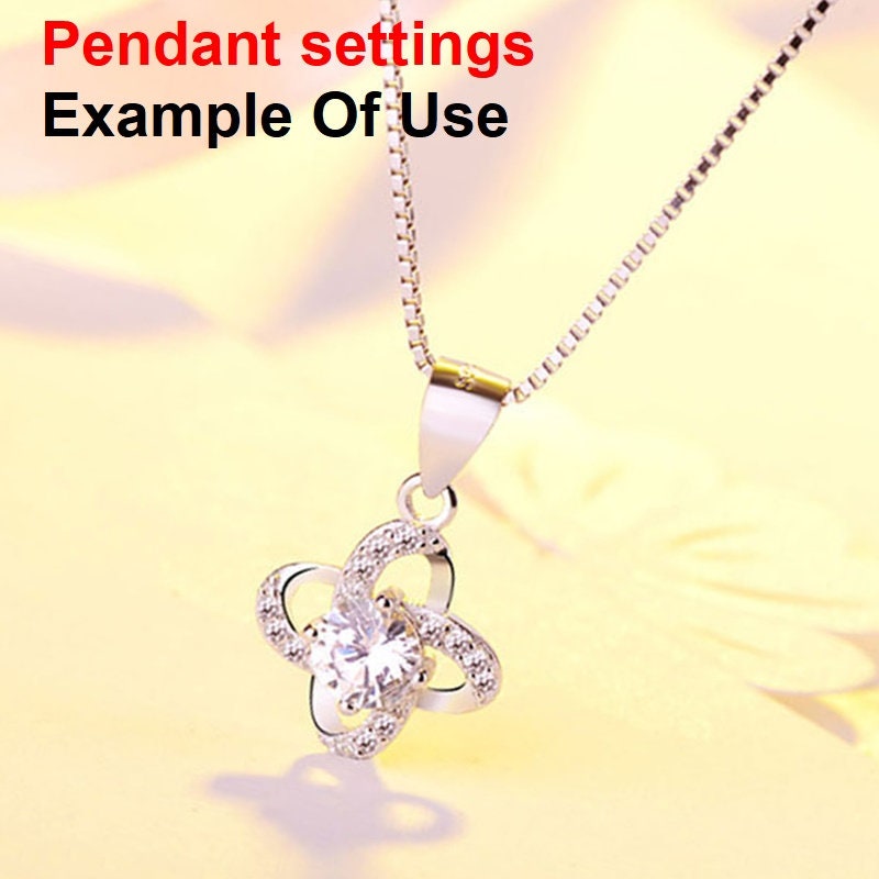 Clover Round Diamond Necklace Pendant Four Prongs Setting 6mm 0.8ct Blanks Set White Gold Plated Sterling Silver 925 Findings Base Wholesale