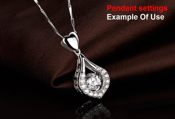 Necklace Pendant Setting Blank 8mm 1pc 2.1g 925 Sterling Silver for 1 Round Faceted Stone 4 Prongs CZ Semi Mount Wholesale Available