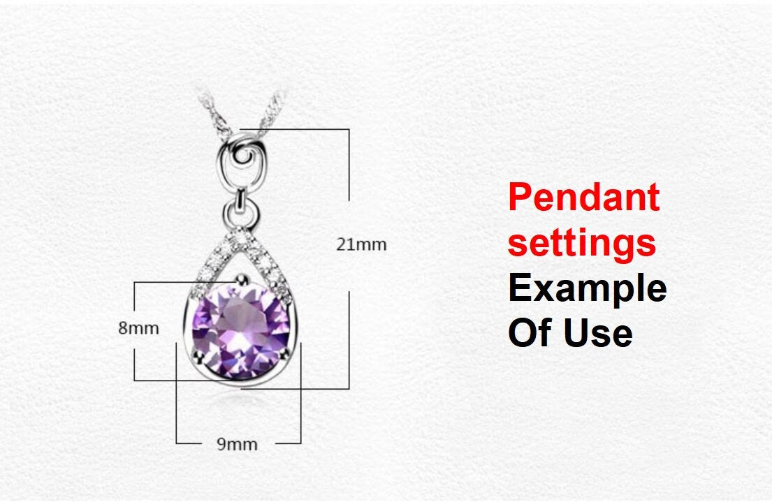 Drop Round Diamond Necklace Pendant Three Prongs Setting 6mm 0.8ct Blanks Set White Gold Plated Sterling Silver 925 Findings Base Wholesale