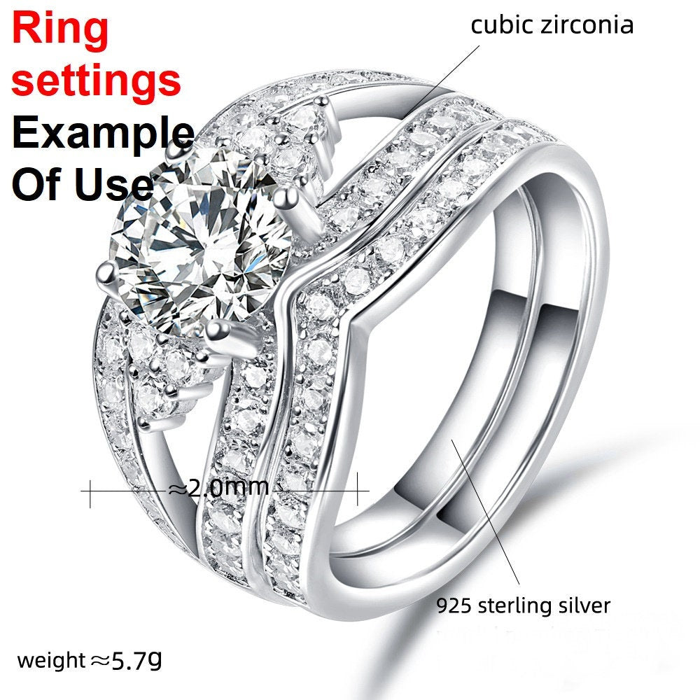 Round Diamond Ring Setting Rose White Gold Sterling 7mm 1.2ct Silver 925 Four Prongs For 1 Stone Holder Unique Custom Love Engagement Blanks