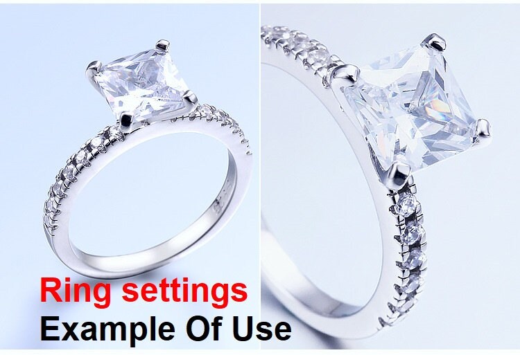 Ring Setting Blank 6mm 1pc 925 Sterling Silver CZ Semi Mount for 1 Square Shape Faceted Stone 4 Prongs Love Theme Wholesale Available