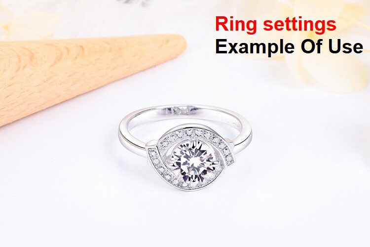 Ring Setting Blank 7mm 1pc 925 Sterling Silver CZ Semi Mount for 1 Round Shape Faceted Stone 4 Prongs Love Theme Wholesale Available