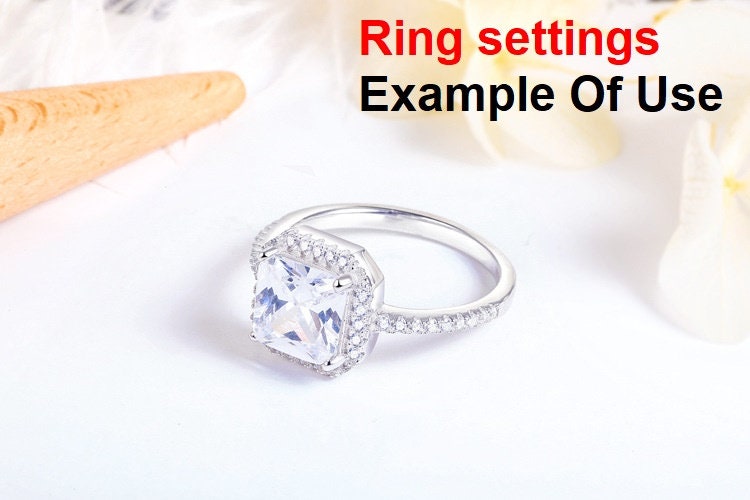 Ring Setting Blank 8mm 1pc 925 Sterling Silver CZ Semi Mount for 1 Square Shape Faceted Stone 4 Prongs Love Theme Wholesale Available