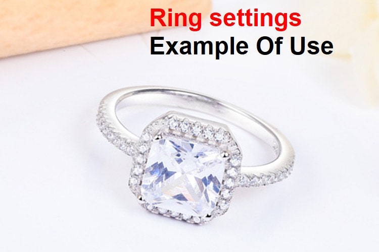 Ring Setting Blank 8mm 1pc 925 Sterling Silver CZ Semi Mount for 1 Square Shape Faceted Stone 4 Prongs Love Theme Wholesale Available