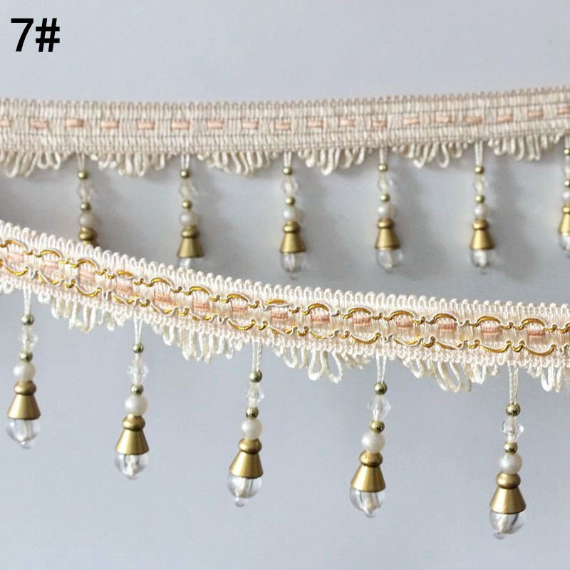 Beads Garland Trim Ribbon Crystal Pearl Tassel Fringe Sold by Yards Felt Mini Indian Boho Baby Scallop Small Large Sewing Fabric Wholesale