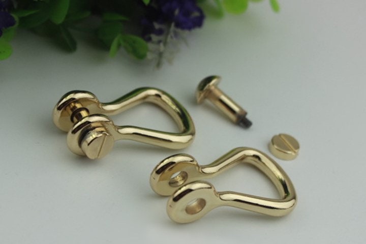 D-Ring Screw In Shackle Horseshoe Buckle Purse Strap Connector Metal Adjuster 10 mm 3/8 Inches Belt Webbing Purse Hardware Wholesale Bulk