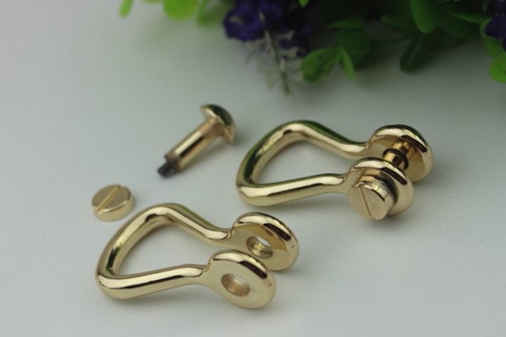 D-Ring Screw In Shackle Horseshoe Buckle Purse Strap Connector Metal Adjuster 10 mm 3/8 Inches Belt Webbing Purse Hardware Wholesale Bulk