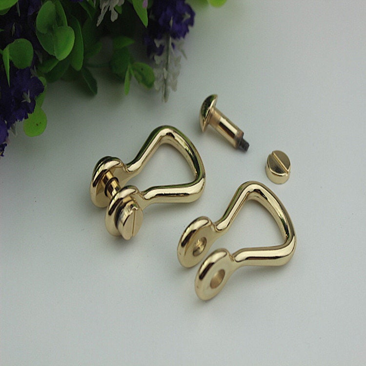 D-Ring Screw In Shackle Horseshoe Buckle Purse Strap Connector Metal Adjuster 10 mm 3/8 Inches Belt Webbing Purse Hardware Wholesale Bulk