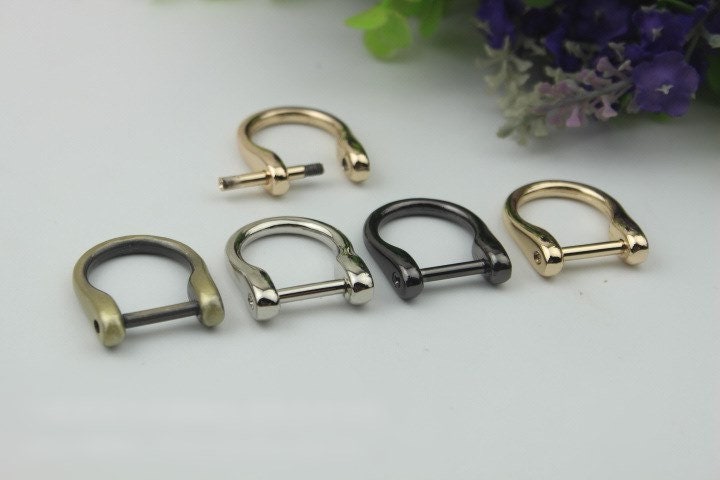 D-Rings Screw In Shackle Horseshoe Buckle Purse Strap Connector Metal Adjuster 15 mm 5/8 Inches Belt Webbing Purse Hardware Wholesale Bulk