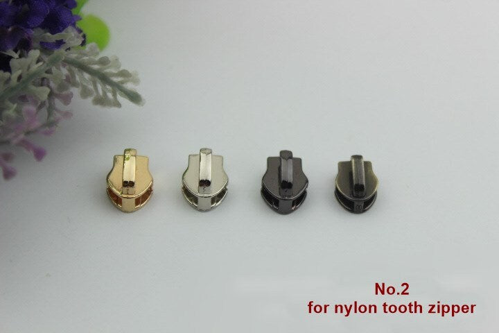 Zipper Head Pull Charm Slider #5 Metal Nylon Silver Gold Black Leather Hardware Leather Purse Bag Handbag Clutch DIY Handmade Supplies