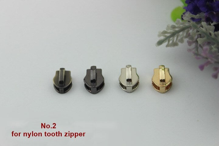 Zipper Head Pull Charm Slider #5 Metal Nylon Silver Gold Black Leather Hardware Leather Purse Bag Handbag Clutch DIY Handmade Supplies