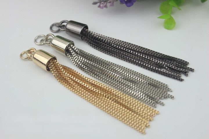 Cute Metal Tassel Keychain Charm 110mm 4 1/4" Key Fob Ring For Women Boho State Vintage Large Handmade Clip Purse Hardware For Leather Bag