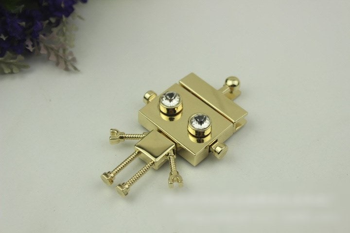 Robot Twist Turn Lock 75mm Purse Charm Organizer Luggage Hardware Antique Gold Lock And Key Closure Small Bag Clutch Metal Accessories