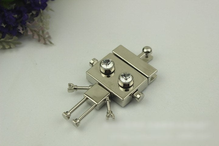 Robot Twist Turn Lock 75mm Purse Charm Organizer Luggage Hardware Antique Gold Lock And Key Closure Small Bag Clutch Metal Accessories