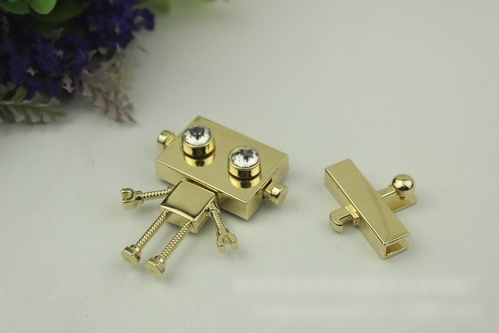 Robot Twist Turn Lock 75mm Purse Charm Organizer Luggage Hardware Antique Gold Lock And Key Closure Small Bag Clutch Metal Accessories